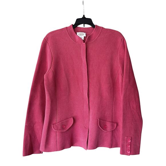 Talbots Silk Blend Knit Cardigan Blazer Jacket L Coral Rose Classic Career - Picture 1 of 6